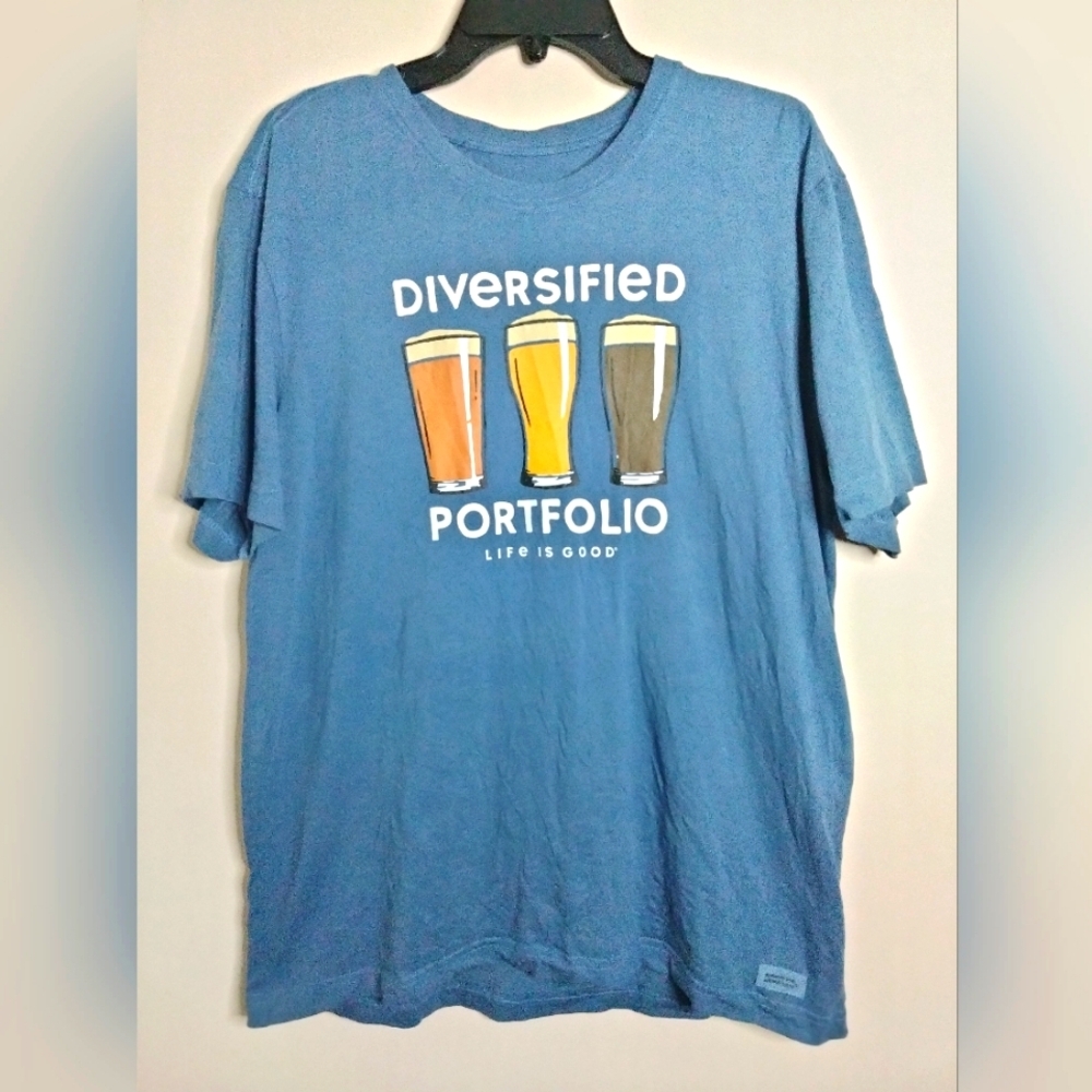 Life is Good (Size L) Men's Blue Graphic Print Cotton Casual SS Crusher T-Shirt